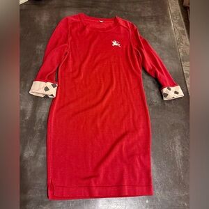 Red Long Sleeve Dress with iconic Burberry pattern on Cuffs